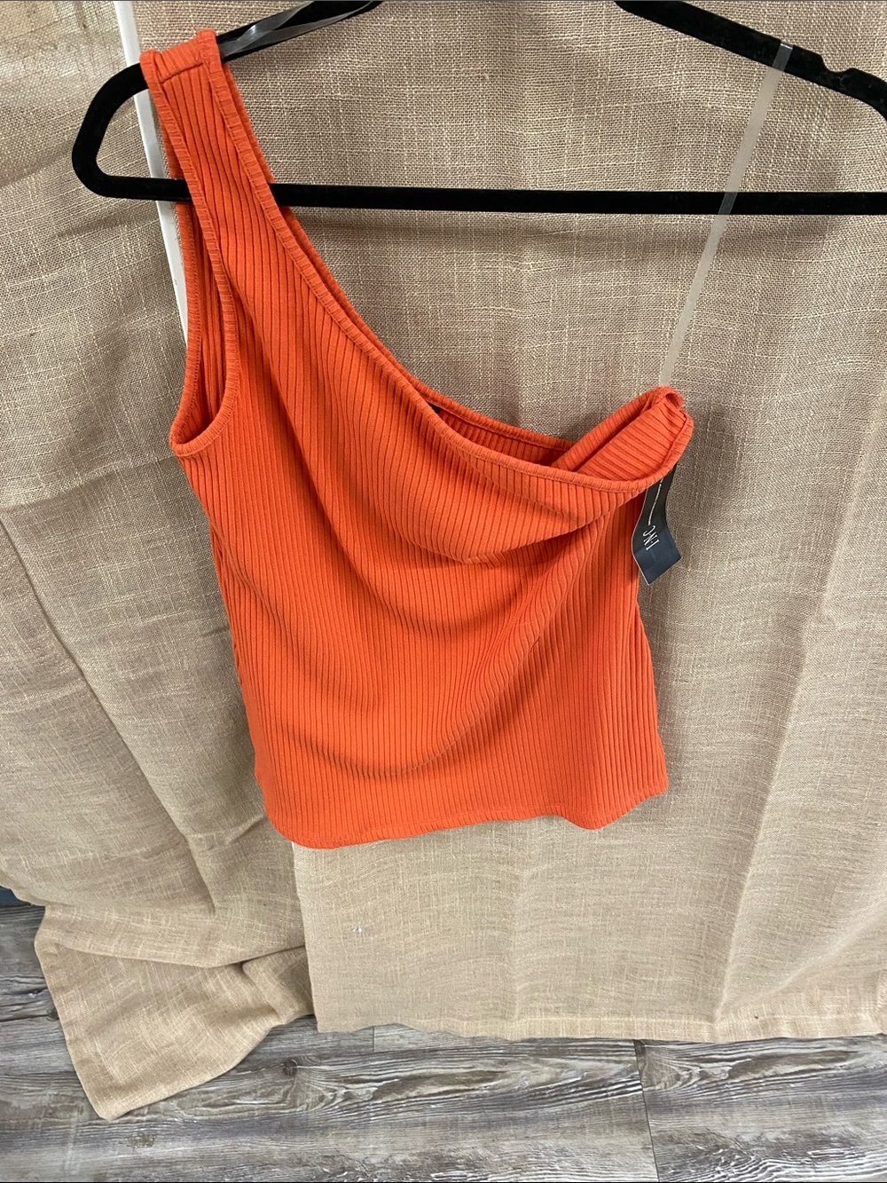 INC International Concepts Ribbed One-Shoulder Tank Top - Orange
